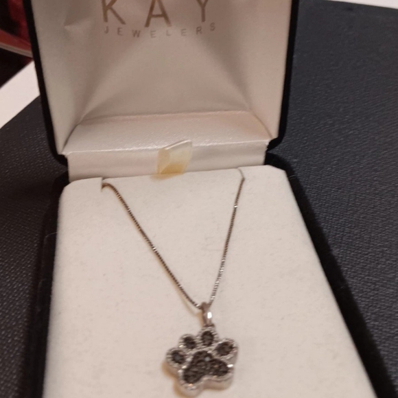 RARE 😻KAY JEWELERS😻 ANIMAL PAW PENDANT NECKLACE 925 Silver Black Onyx Diamond - Picture 3 of 7